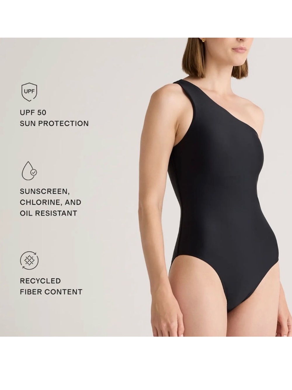 Quince Italian Black One Shoulder One Piece Swimsuit Size XS NWT